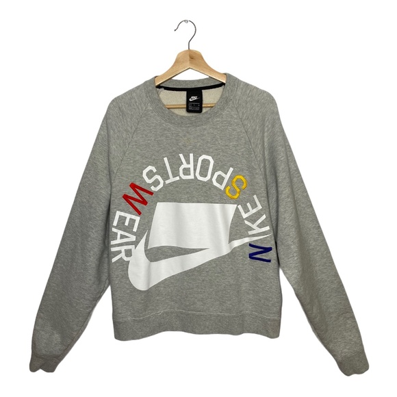 Nike Sportswear Crewneck French Terry AR1622-050 Swoosh Spell Out Gray Sz Small - Picture 1 of 9